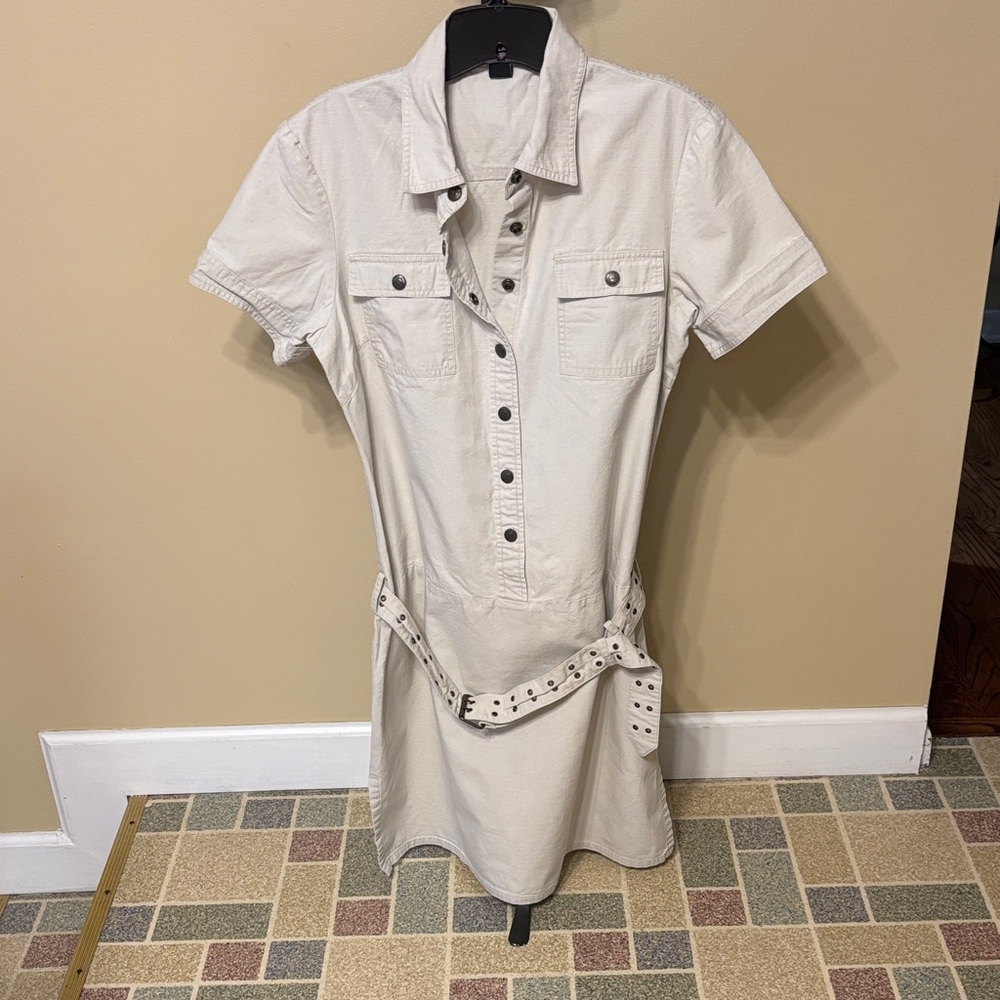 Ralph Lauren 2000 Stylish Cream Shirt Dress. 100% cotton. Kaki size 12